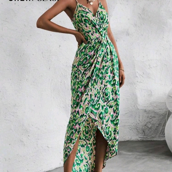 SHEIN Dresses & Skirts - SHEIN Asymmetrical Green and Pink Dress